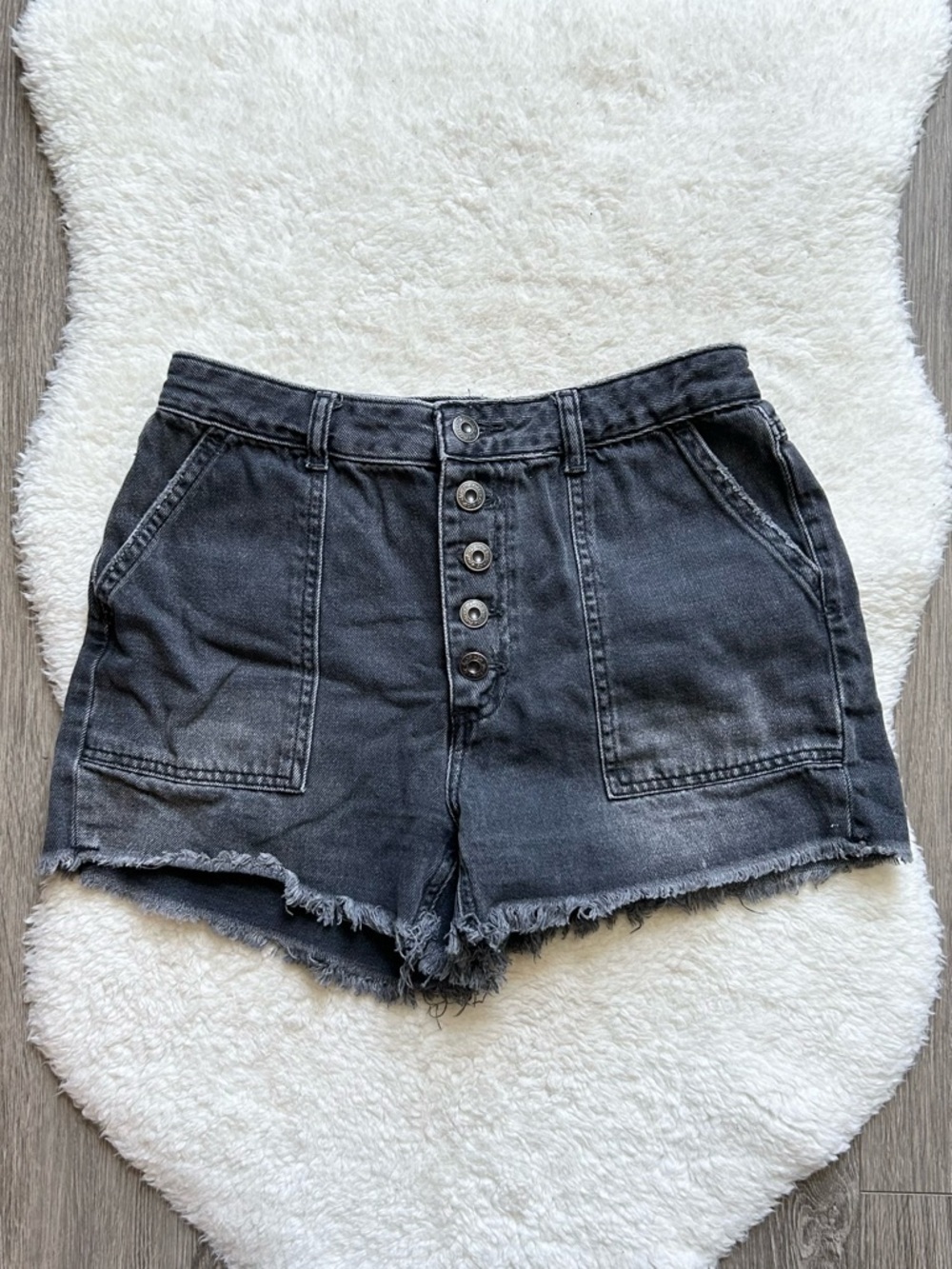 Free People Washed Black Button-Front Women’s Denim Shorts